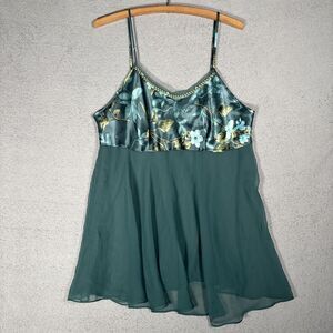 Secret‎ Treasures Babydoll Top Size 1X Sheer Forest Fairy Ditsy Empire Waist Y2K